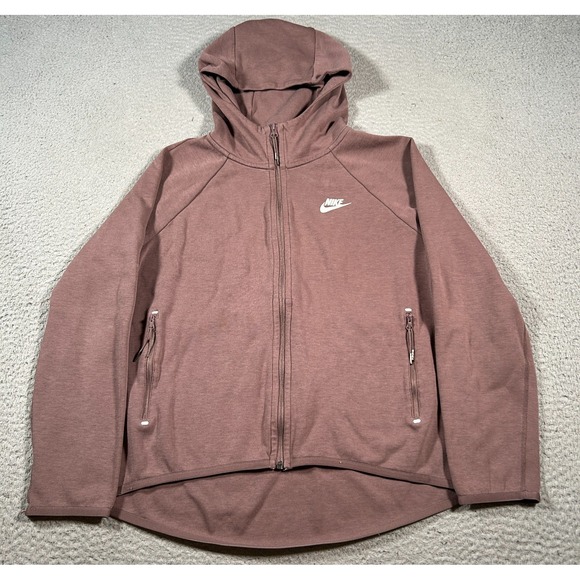 Nike Sportswear Tech Fleece Cape Jacket Women M Brown Hi-Low Hem Hooded Full Zip - Picture 1 of 11